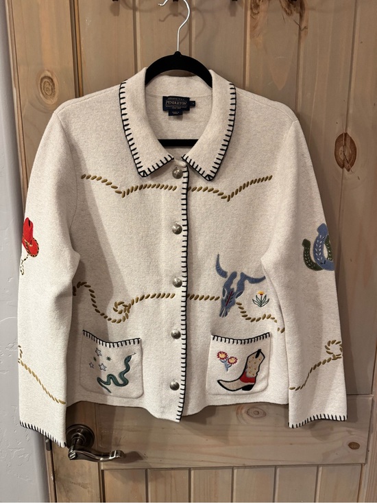 Pendleton Sweaters - Pendleton Cream Embroidered Western Wool Sweater